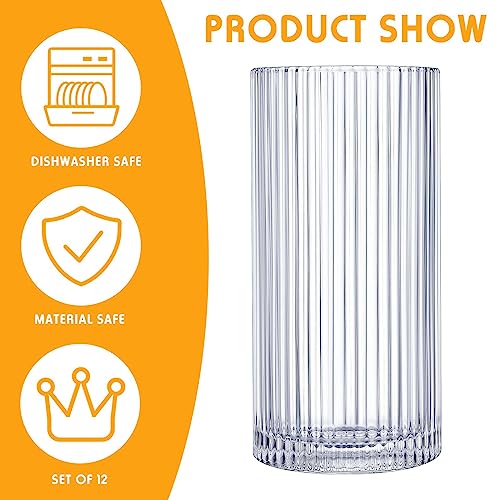 12 Pcs Ribbed Drinking Glasses Clear Vintage Cups Set (9 oz 12 oz)