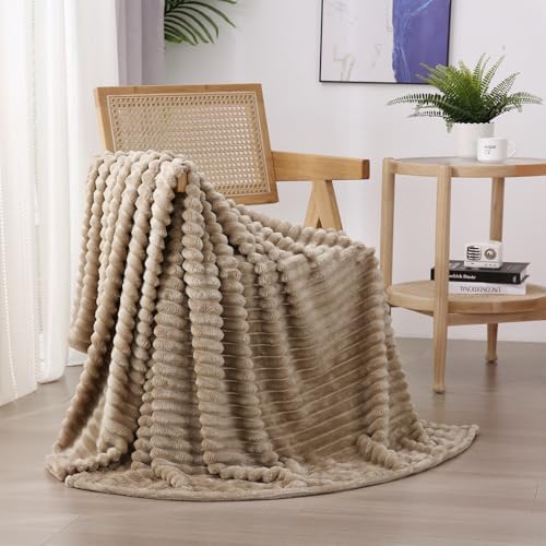 Tan Fleece Throw Blanket 60”×80” for Couch Sofa Livingroom (Tan / 60×80inch)