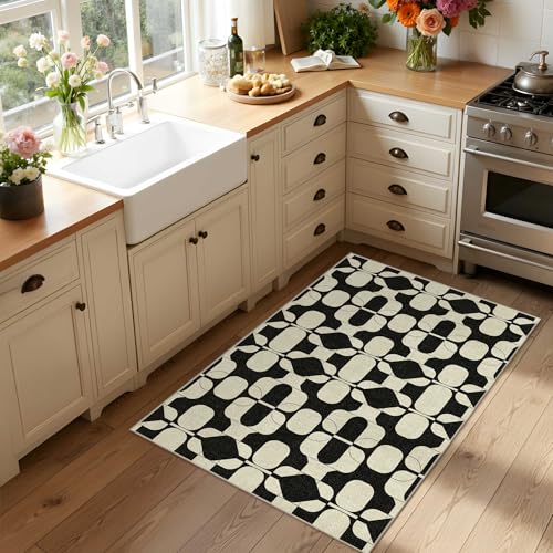 2x3 Entryway Rug Small Vintage Boho Door Mat (Black Beige / 2' x 3' (Rectangular))
