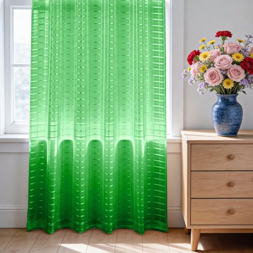 Check Sheer Curtains 96 Inches 2 Panels Set (Check - Green / 52"W x 96"L (Pack of 2))