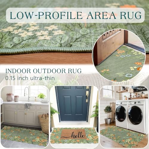Front Door Mat Indoor Entrance (Floral - Green / 2' x 4'3" (Rectangular))