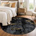 Washable Round 4ft Area Rug for Living Room Black Gold (Black/Gold / 4' (Round))