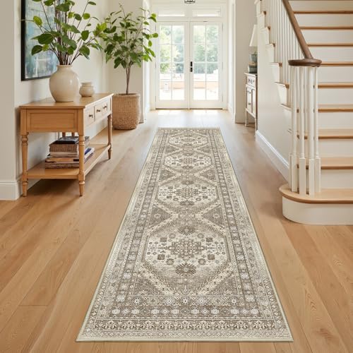 Runner Rug 2x8 Runners for Hallways Non Slip Washable Rugs (Brown / 2' x 8' (Runner))