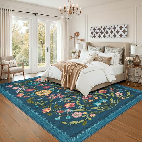 Washable Rug 4x6 Area Rugs for Living Room (C Blue / 4' x 6' (Rectangular))