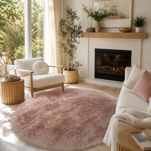 Faux Sheepskin Rug (Pink / 4' x 4' (Round))