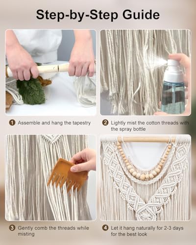 Large Macrame Wall Hanging Handmade Boho Tapestry (Beige)