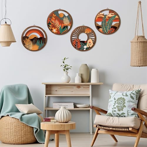 Boho Wooden Wall Art Bohemian Hanging Sign Farmhouse Geometric Wall Decor (Boho Wooden Wall Art 1)