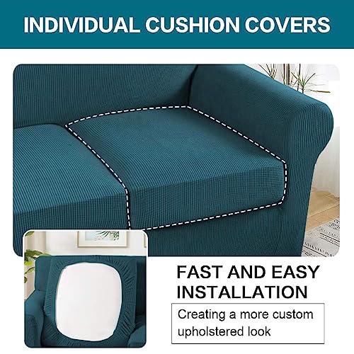 3 Piece Sofa Covers for 2 Cushion Couch Sofa Slipcover Soft Couch Cover for Dogs (Loveseat (2 Cushion) / Deep Teal)