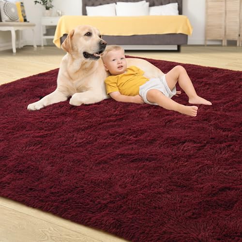 9x12 Fluffy Burgundy Area Rugs for Living Room Bedroom (Burgundy Red / 9' X 12' (Rectangular))