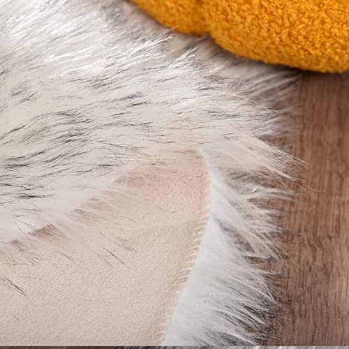 Faux Sheepskin Fur Rug Fluffy Fuzzy Furry Rug for Bedroom Dorm 2x3 Bedside White with Grey Tips Living Room Decor Small Plush Carpet Shaggy Washable Rectangle (2' x 3' (Rectangular) / White and Grey Tips)