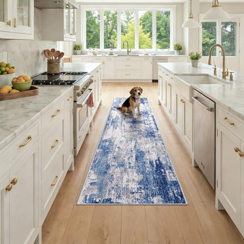 Washable Runner 2'x7' Abstract Area Rug for Hallway Blue Gray (Blue/Gray / 2' x 7' (Runner))