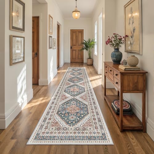 Hallway Runner Rug 2x12 Extra Long Washable Runner (Blue / 2' x 12' (Runner))