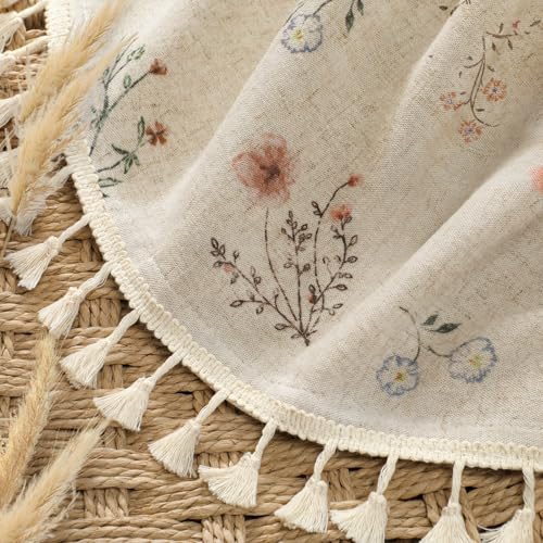 Boho Floral Light Filtering Curtains 90 Inch 2 Panels Linen Texture (Light Filtering Vintage Florals / 52"W x 90"L (Pack of 2))
