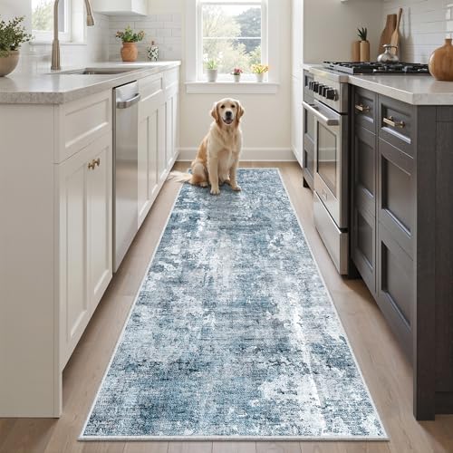 Abstratc Runner Rug 2x5 Washable Kitchen Entry Runners Blue (Blue/Grey / 2' x 5' (Runner))