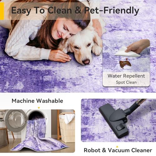 Washable Runner 2'x10' Abstract Area Rug for Hallway Purple (Purple/Gray/Pink/White / 2' x 10' (Runner))