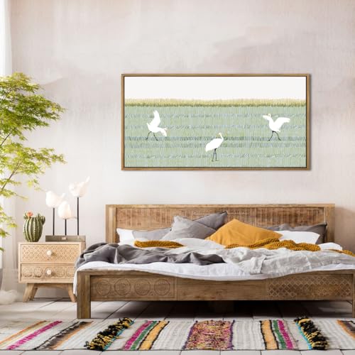 Large White Heron Wall Art Framed Green Abstract Wall Decor Modern Line Art Print Minimalist Matisse Painting for Living Room Office Bedroom 20x40 Inch (Green Line / 40"L x 20"W)