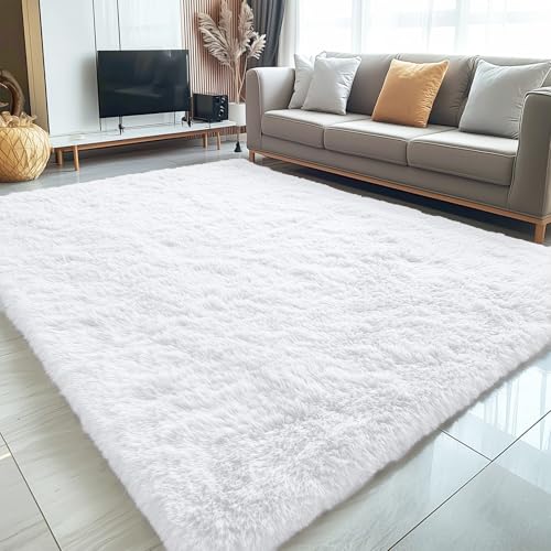 5x8 Machine Washable Large Area Rugs for Living Room (5x8 Ft / White)