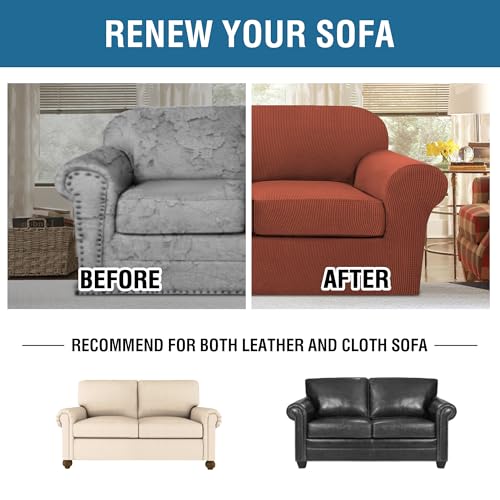 3 Piece Stretch Sofa Covers for 2 Cushion Loveseat Couch Covers for Living Room Sofa Slipcovers (Medium / Rust)