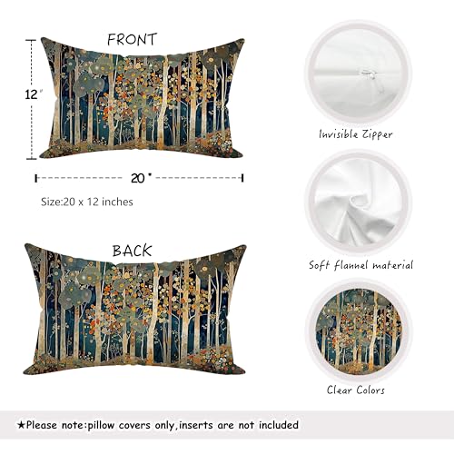 Rustic William Morris Inspired Forest Decor Pillow Covers 12x20 Set of 4 (Forest-orange 07 / 20" x 12" (Pack of 1))