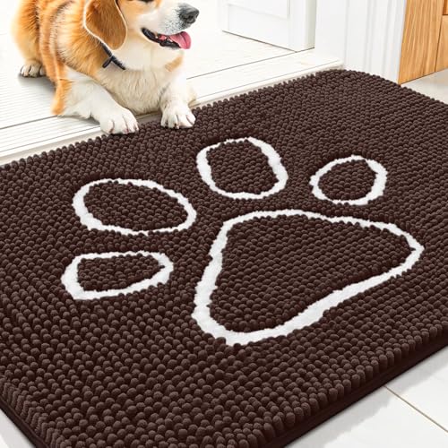 Dog Door Mat for Muddy Paws (30"X20" / Brown and White)
