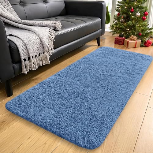 2x5 Machine Washable Runner Rugs for Hallway (2x5 Ft / Blue)
