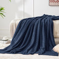 3D Ribbed Navy Blue Fleece Throw Blanket for Couch (Navy / Throw(50"x60"))