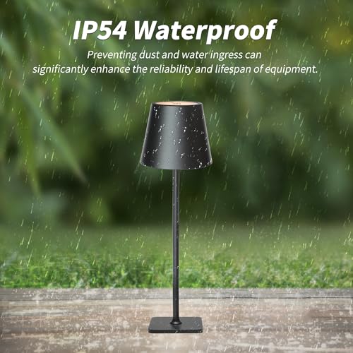 Outdoor Waterproof Cordless Wireless Rechargeable Portable Top Touch Battery Operated Powered LED Table Lamp Desk Lamp Lights for Restaurant Kitchen Patio Dinner Dining (Black+Wicker Lampshade)