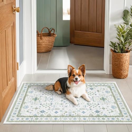 Blue and Green Washable Rugs 3x4 (3' x 4' (Rectangular) / Cream Green)