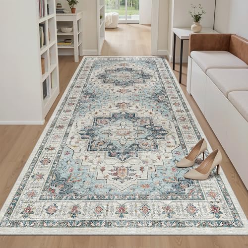 4x8 Wide Hallway Runner Rug Washable for Living Room (Blue / 4' x 8' (Runner))