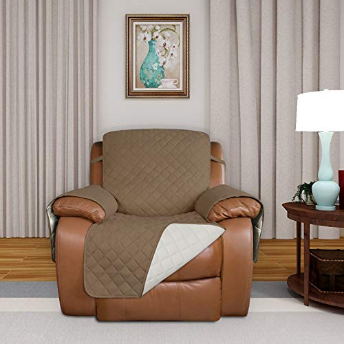 Reversible Recliner Chair Covers Couch Covers for Dogs (Large Recliner / Camel/Ivory)