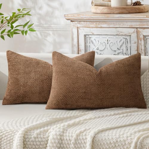 Dercorative Lumbar Throw Pillow Covers 12x20 in Golden Brown 2 Pack (20" x 12" (Pack of 2) / Golden Brown)