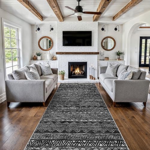 4x10 Runner Rug Washable Moroccan (Charcoal Gray / 4' x 10')