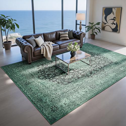 8x10 Green Washable Area Rugs for Living Room (8' x 10' (Rectangular) / Dark Green-green-black-light Green)