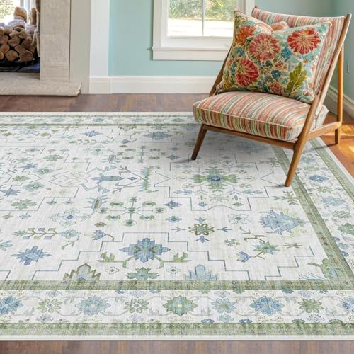 Blue and Green 4x6 Rugs for Small Living Room (4' x 6' (Rectangular) / Cream Green)
