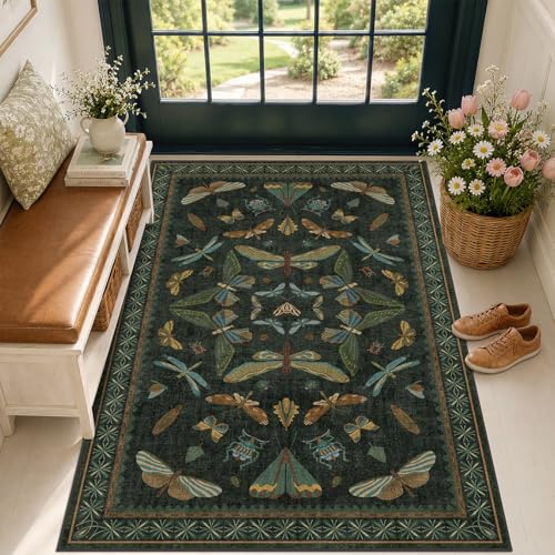 Green and Black Entryway Rug (3' x 5' (Rectangular) / Dark Green)