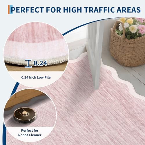 Scalloped Washable Rug 6x9 Area Rugs for Living Room Non Slip (Scalloped|pink / 6' x 9' (Rectangular))