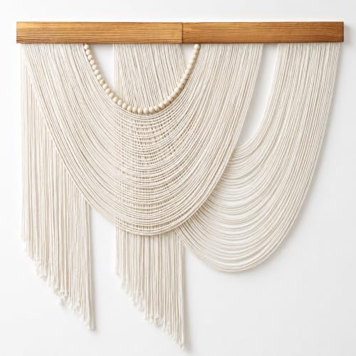 Large Macrame Wall Hanging Boho Tapestry Macrame Wall Art Decor (Beige)