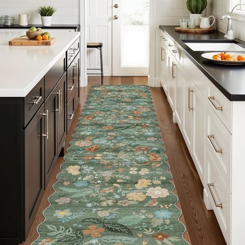 Washable 2'6x12 Hallway Runner Rug (2'7" x 12' (Rectangular) / Green/Floral)