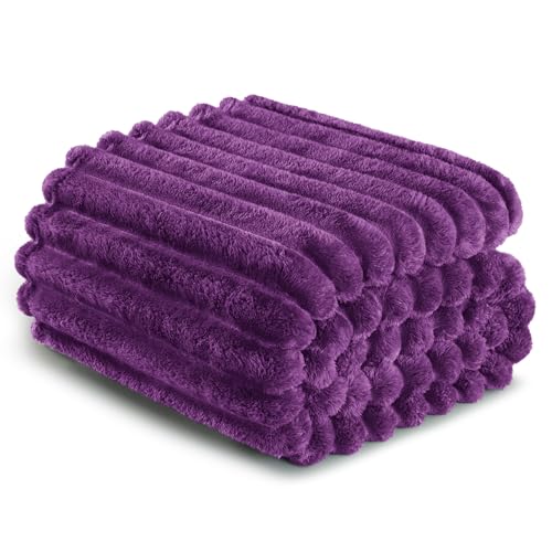 Striped Twin Size Fleece Blanket for Bed (Purple / Twin ( 60x80 IN ))