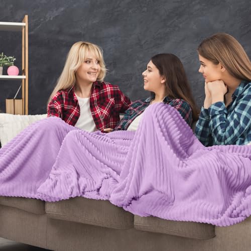 12 Pcs Flannel Blankets Bulk (Lavender Purple)
