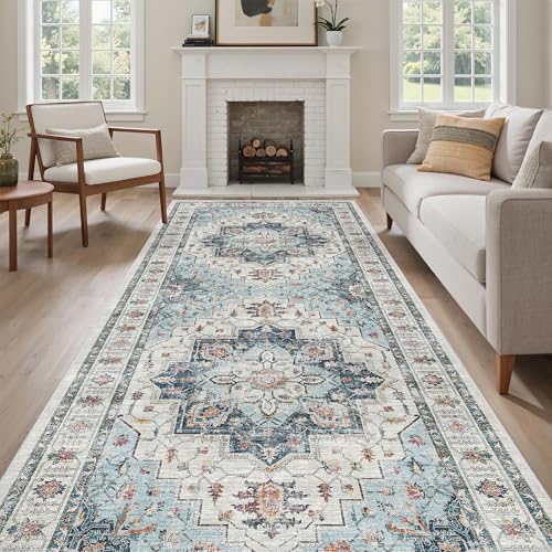 4x10 Wide Hallway Runner Rug Washable for Living Room (Blue / 4' x 10' (Runner))