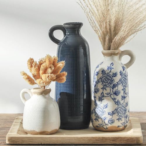 Ceramic Vase Set of 3 with Handle (010 - Vintage Blue)