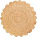 Handwoven Natural Jute Round Rug with Scalloped Edge Braided Boho Area Rug for Living Room (5' (Round)) / Natural)