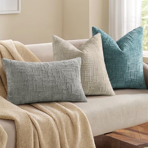 Textured Chenille Throw Pillow Covers 18x18 Set of 2 Teal (Teal / 18" x 18" (Pack of 2))