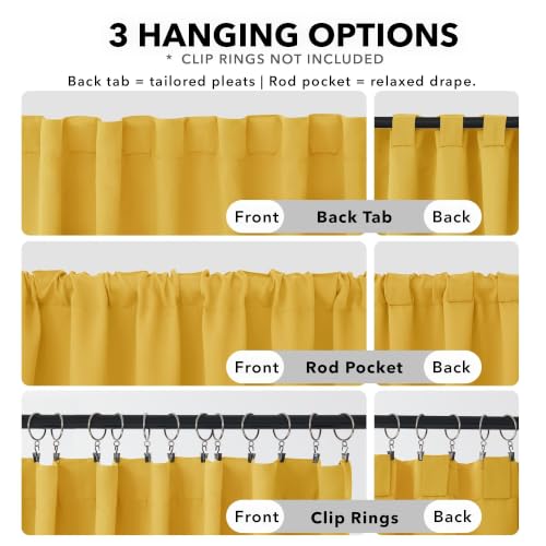 Rod Pocket and Back Tab Blackout Curtains for Living Room Thermal Insulated Room Darkening Curtains 42Wx95L Inch Mellow Yellow 2 Panels (Mellow Yellow / 42"W x 95"L (Pack of 2))