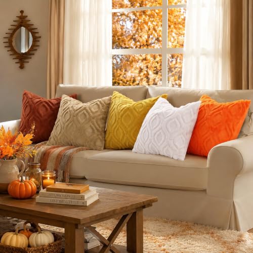 Faux Fur Mustard Yellow Throw Pillow Covers 16x16 Set of 2 (16" x 16" (Pack of 2) / Mustard Yellow)