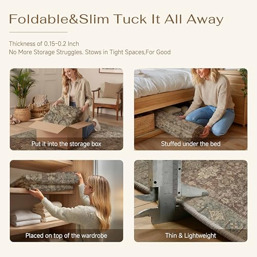8x10 Washable Area Rug for Living Room Bedroom Vintage Rust Red Non Slip Carpet Traditional Retro Soft Low Pile Large Throw Rug for Dining Room Kitchen Office Indoor (Rw | Xwy-rust Red / 8' x 10' (Rectangular))