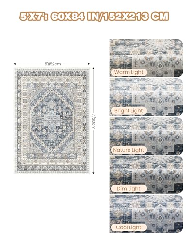 Area Rugs 5x7 Washable Rugs for Living Room (Blue/Beige / 5' x 7' (Rectangular))