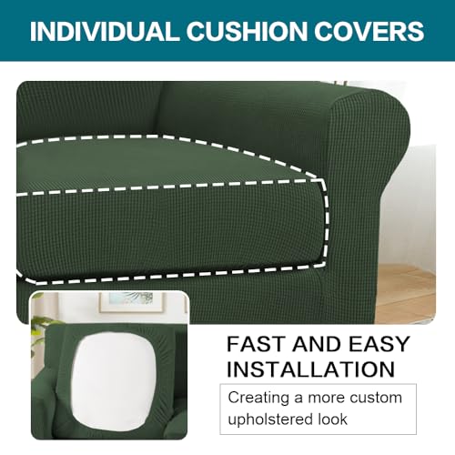 2 Piece Chair Covers Armchair Slipcovers for Living Room Armchair Sofa Cover with Individual Cushion Covers Feature Jacquard Fabric (Armchair (1 Cushion) / Bronze Green)