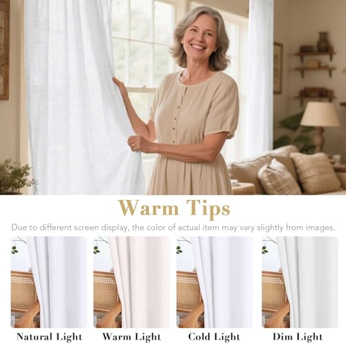 Linen Semi Sheer Blended Energy Efficient Light Filtering Linen Textured Curtains Not Solid (52"W x 45"L (Pack of 2) / Heathered White)